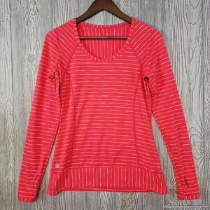Athleta Coral Pop Space‎ Dye Stripe Top Women's Small Thumbholes Athleisure Gym